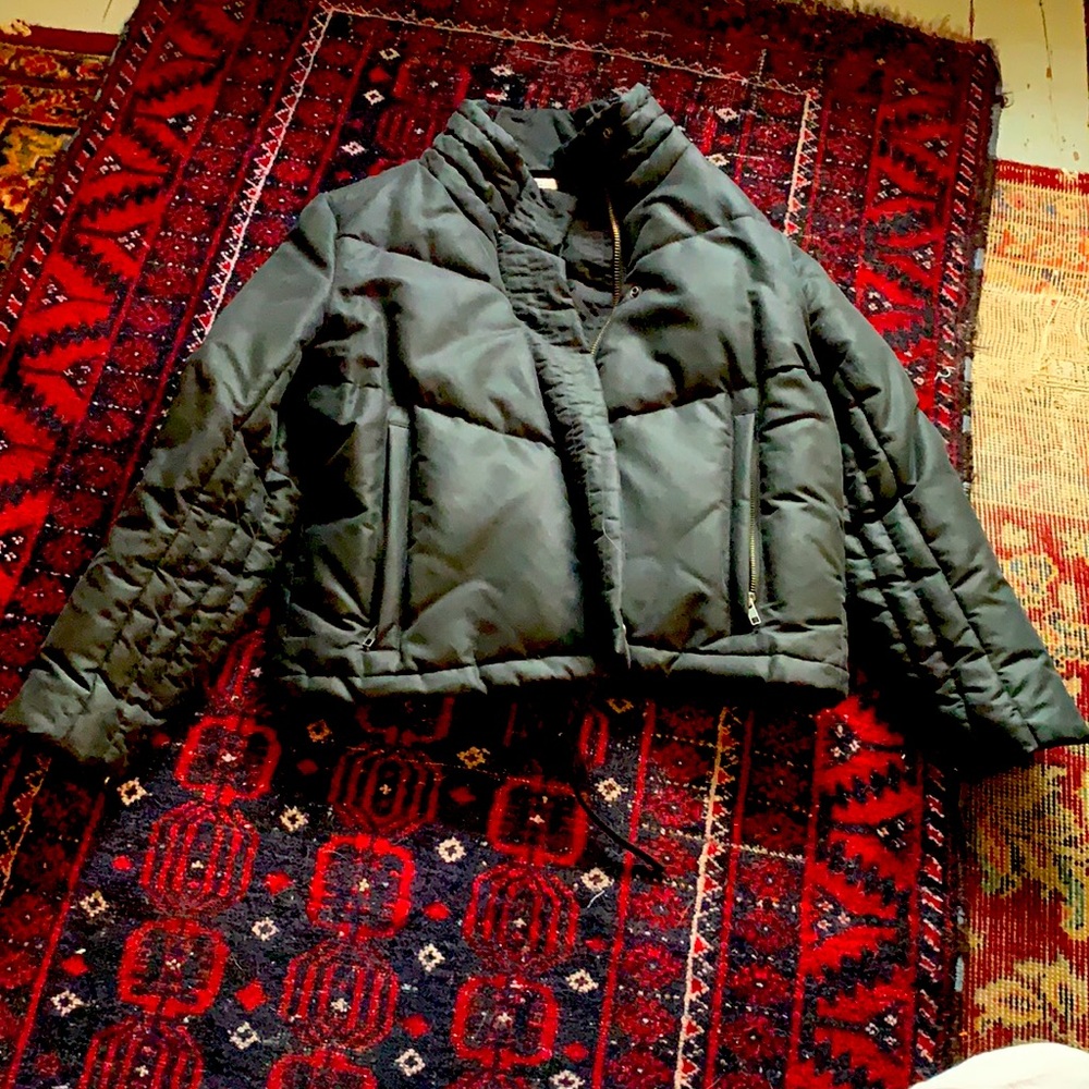 helmet Lang Black Moto Puffer Coat